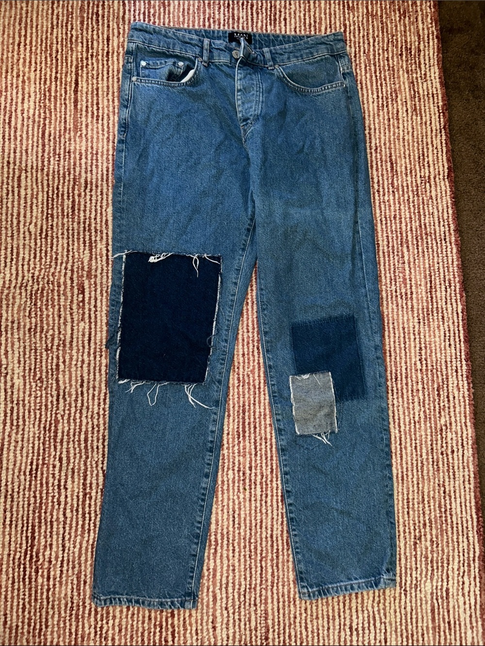Straight Men’s Patchwork Jeans in Blue
